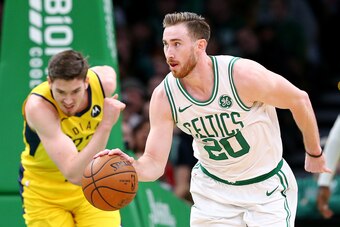 BOSTON, MASSACHUSETTS - JANUARY 09: Gordon Hayward #20 of the Boston Celtics dribbles against the Indiana Pacers during the second half of the game at TD Garden on January 09, 2019 in Boston, Massachusetts. The Celtics defeat the Pacers 135-108.  NOTE TO 