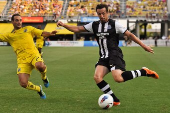 COLUMBUS, OH - JULY 26: Sanchez Jose Enrique #3 of Newcastle United FC controls the ball against the Columbus Crew on July 26, 2011 at Crew Stadium in Columbus, Ohio. (Photo by Jamie Sabau/Getty Images)