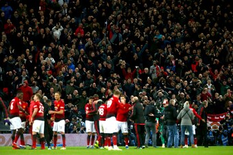 LONDON, ENGLAND - JANUARY 13: Manchester United fans celebrate after their team win the Premier League match between Manchester United and Tottenham Hotspur at Wembley Stadium on January 13, 2019 in London, United Kingdom. (Photo by Chloe Knott - Danehous