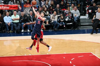 WASHINGTON, DC - JANUARY 13: Tomas Satoransky #31 of the Washington Wizards goes to the basket against the Toronto Raptors on January 13, 2019 at Capital One Arena in Washington, DC. NOTE TO USER: User expressly acknowledges and agrees that, by downloadin