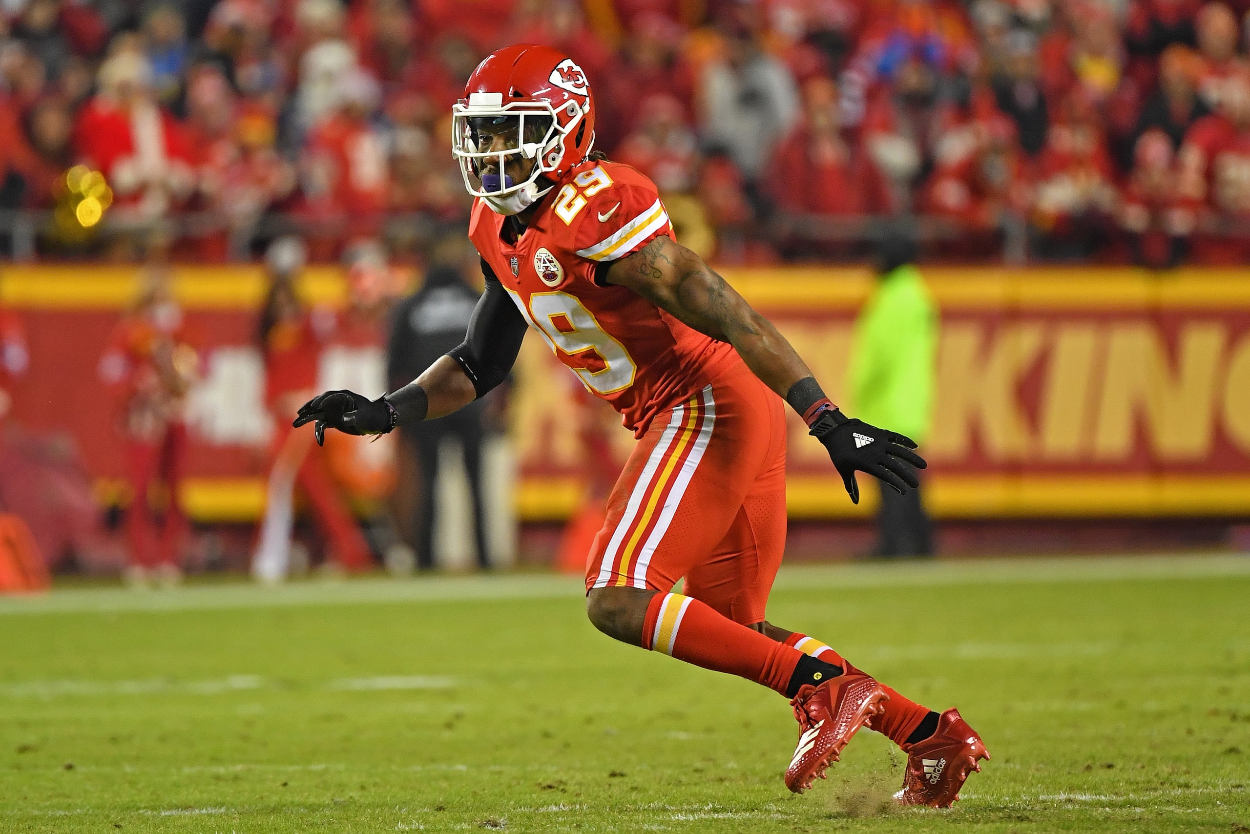 KANSAS CITY, MO - DECEMBER 13:  Defensive back Eric Berry #29 of the Kansas City Chiefs drops back in coverage during the first half against the Los Angeles Chargers on December 13, 2018 at Arrowhead Stadium in Kansas City, Missouri.  (Photo by Peter G. A