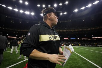 NEW ORLEANS, LOUISIANA - DECEMBER 30: Head coach Sean Payton of the New Orleans Saints walks off the field after defeating the Carolina Panthers during the first half at the Mercedes-Benz Superdome on December 30, 2018 in New Orleans, Louisiana. (Photo by