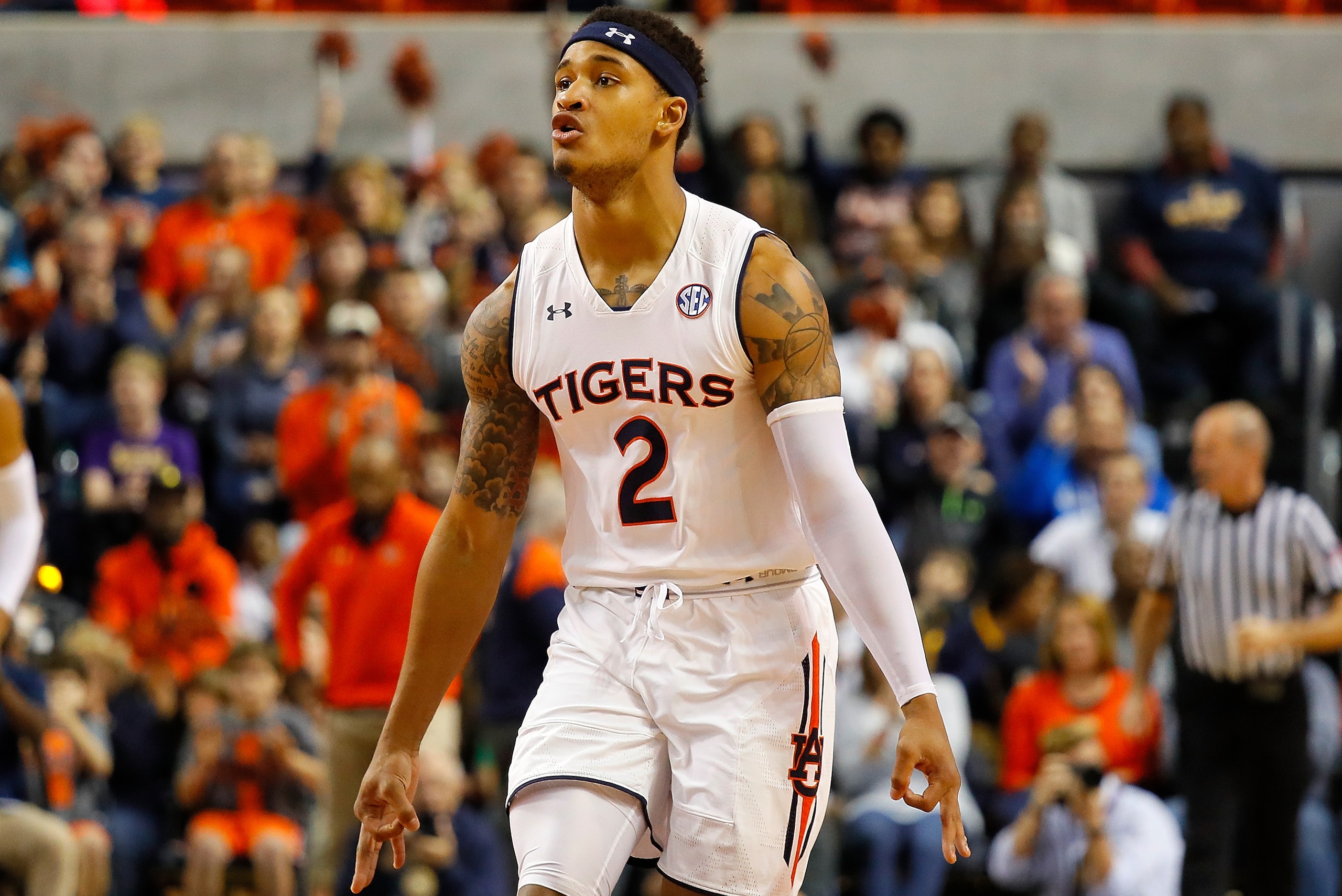 AUBURN, ALABAMA - DECEMBER 22: Bryce Brown #2 of the Auburn Tigers reacts after hitting a three point basket against the Murray State Racers at Auburn Arena on December 22, 2018 in Auburn, Alabama. (Photo by Kevin C. Cox/Getty Images) AUBURN, ALABAMA - DECEMBER 22: Bryce Brown #2 of the Auburn Tigers reacts after hitting a three point basket against the Murray State Racers at Auburn Arena on December 22, 2018 in Auburn, Alabama. (Photo by Kevin C. Cox/Getty Images)