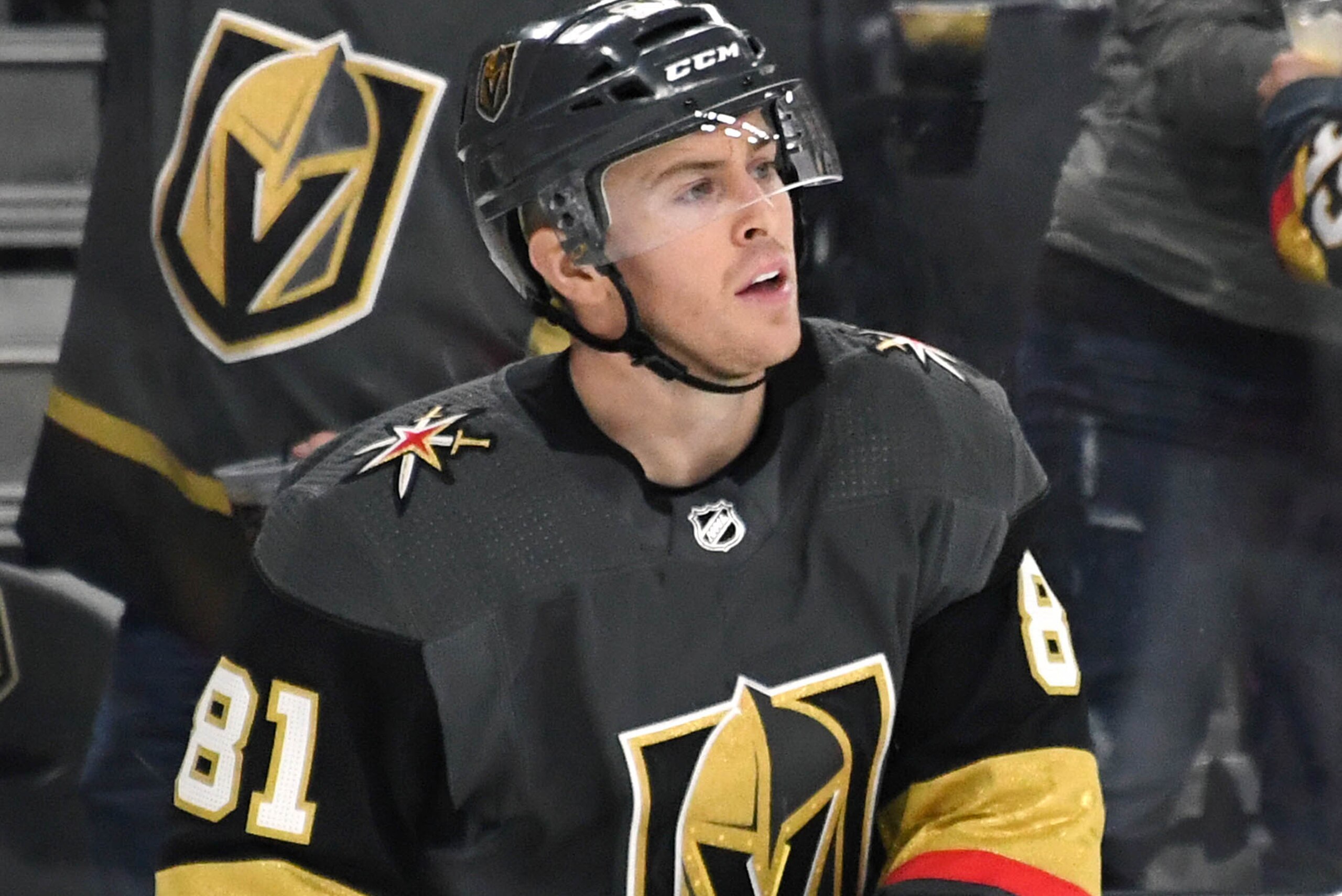 LAS VEGAS, NEVADA - DECEMBER 22:  Jonathan Marchessault #81 of the Vegas Golden Knights skates to his bench after scoring a second-period goal against the Montreal Canadiens during their game at T-Mobile Arena on December 22, 2018 in Las Vegas, Nevada. Th