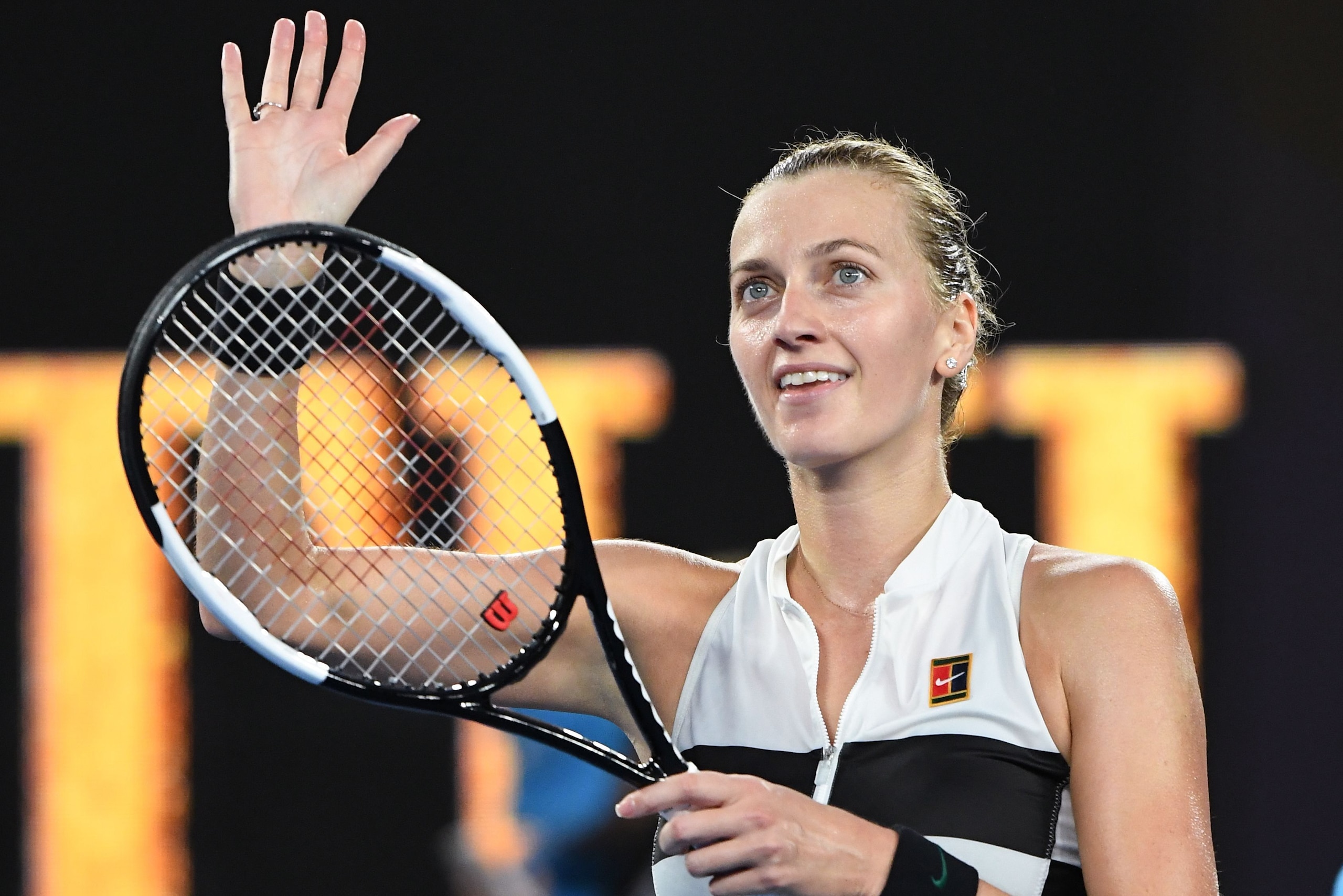 Czech Republic's Petra Kvitova celebrates her victory against Australia's Ashleigh Barty during their women's singles quarter-final match on day nine of the Australian Open tennis tournament in Melbourne on January 22, 2019. (Photo by William WEST / AFP) Czech Republic's Petra Kvitova celebrates her victory against Australia's Ashleigh Barty during their women's singles quarter-final match on day nine of the Australian Open tennis tournament in Melbourne on January 22, 2019. (Photo by William WEST / AFP)