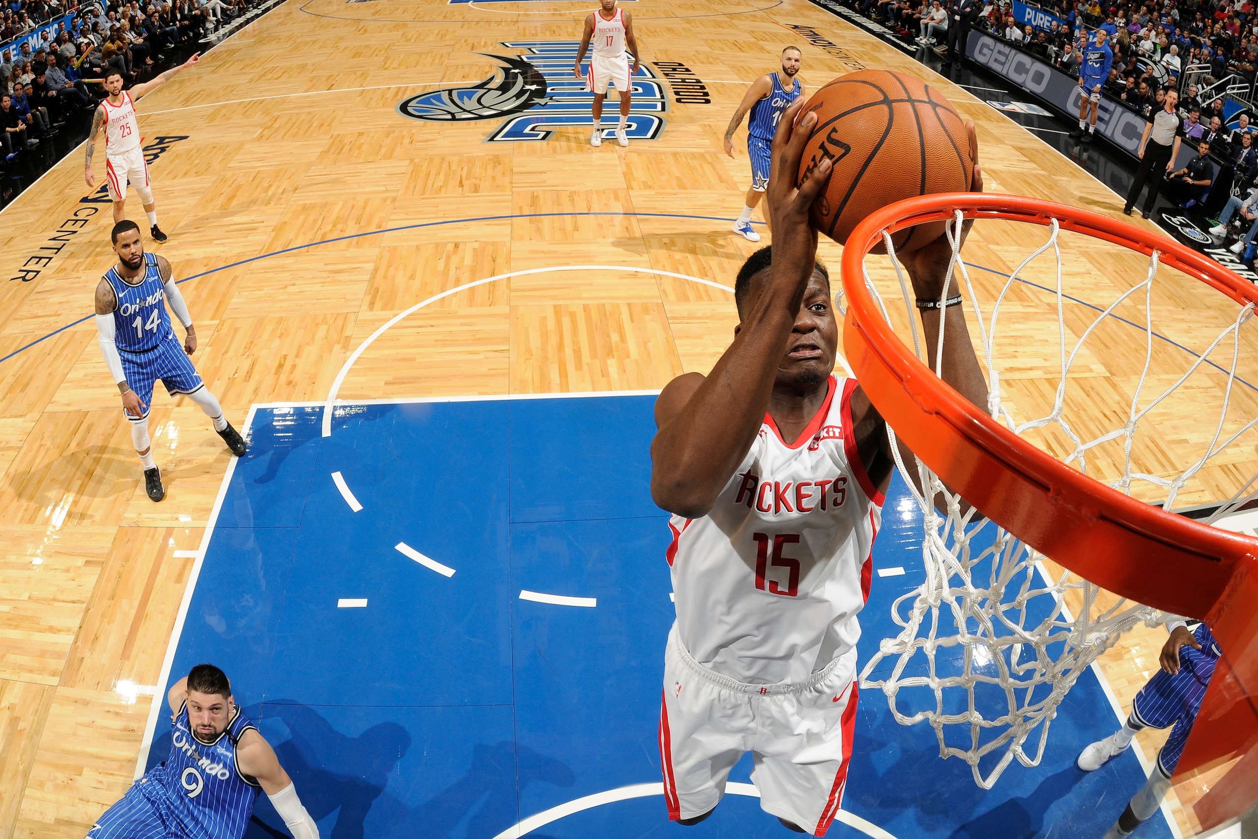 ORLANDO, FL - JANUARY 13: Clint Capela #15 of the Houston Rockets dunks against the Orlando Magic on January 13, 2019 at Amway Center in Orlando, Florida. NOTE TO USER: User expressly acknowledges and agrees that, by downloading and or using this photogra ORLANDO, FL - JANUARY 13: Clint Capela #15 of the Houston Rockets dunks against the Orlando Magic on January 13, 2019 at Amway Center in Orlando, Florida. NOTE TO USER: User expressly acknowledges and agrees that, by downloading and or using this photogra