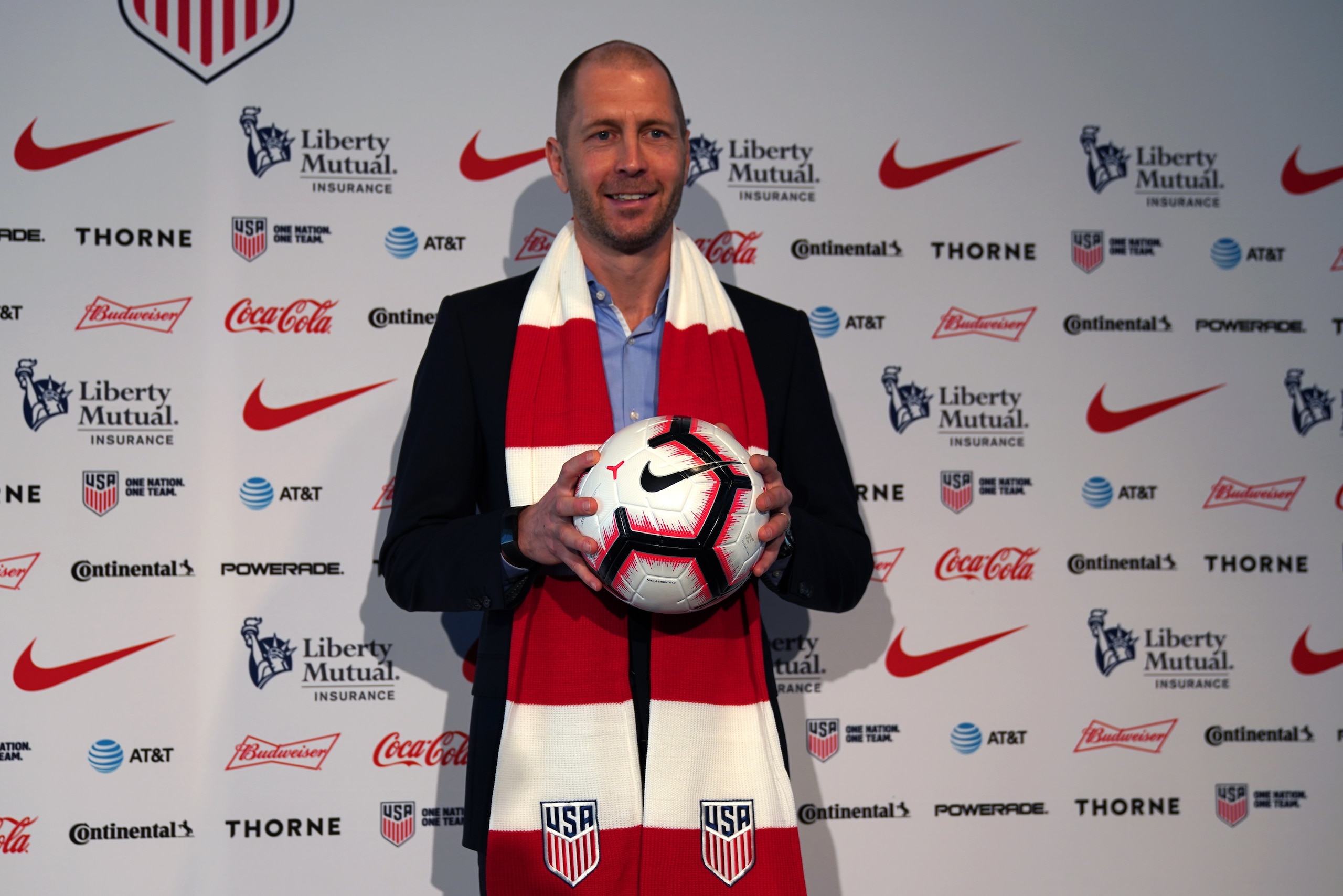 Coach Gregg Berhalter poses for photographers after he is introduced as the new US National Team head coach during a press conference December 4, 2018 at The Glasshouses in New York City. - The two-time FIFA World Cup veteran with 25 years of experience a