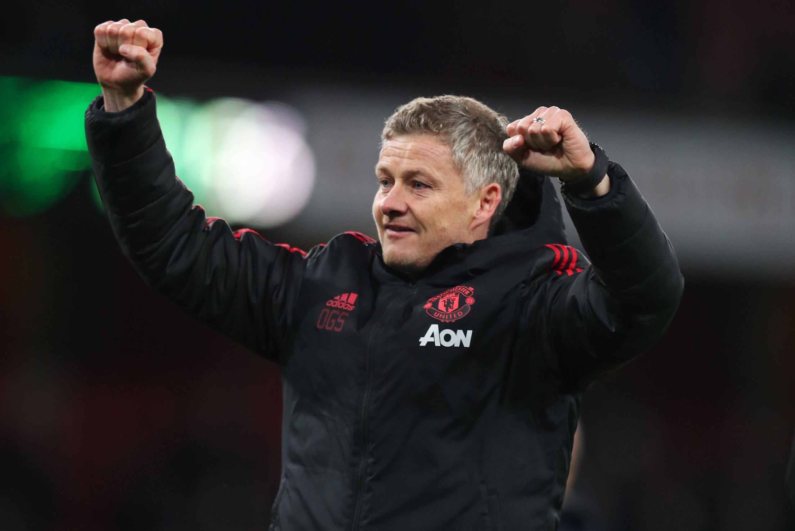 LONDON, ENGLAND - JANUARY 25:  Ole Gunnar Solskjaer, Interim Manager of Manchester United celebrates victory after  the FA Cup Fourth Round match between Arsenal and Manchester United at Emirates Stadium on January 25, 2019 in London, United Kingdom. (Pho