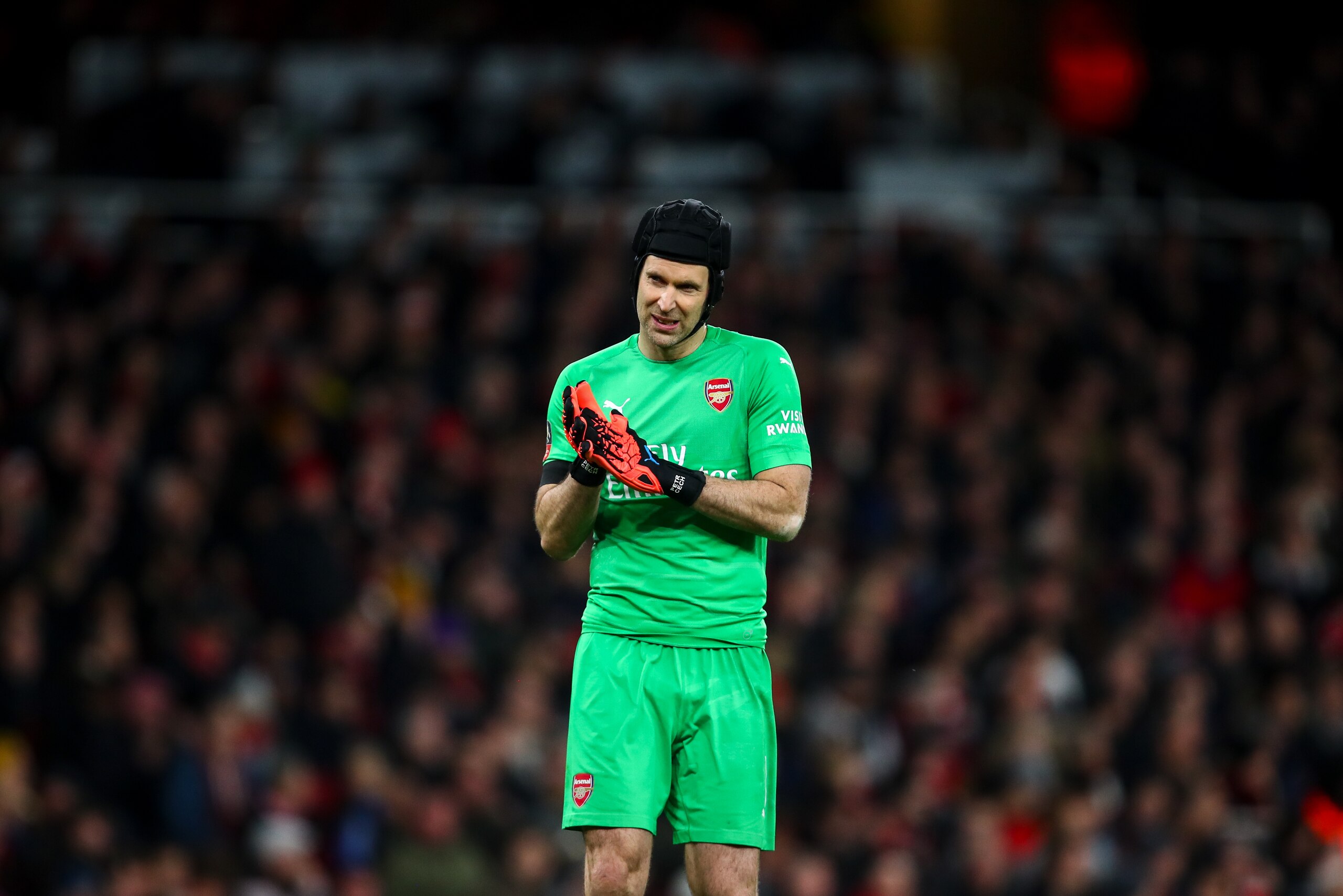 LONDON, ENGLAND - JANUARY 25: Petr Cech of Arsenal during the FA Cup Fourth Round match between Arsenal and Manchester United at Emirates Stadium on January 25, 2019 in London, United Kingdom. (Photo by Robbie Jay Barratt - AMA/Getty Images)