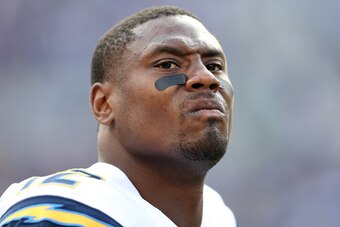 BALTIMORE, MD - NOVEMBER 01: Wide receiver Jacoby Jones #12 of the San Diego Chargers looks on against the Baltimore Ravens during the first half at M&T Bank Stadium on November 1, 2015 in Baltimore, Maryland. (Photo by Patrick Smith/Getty Images)