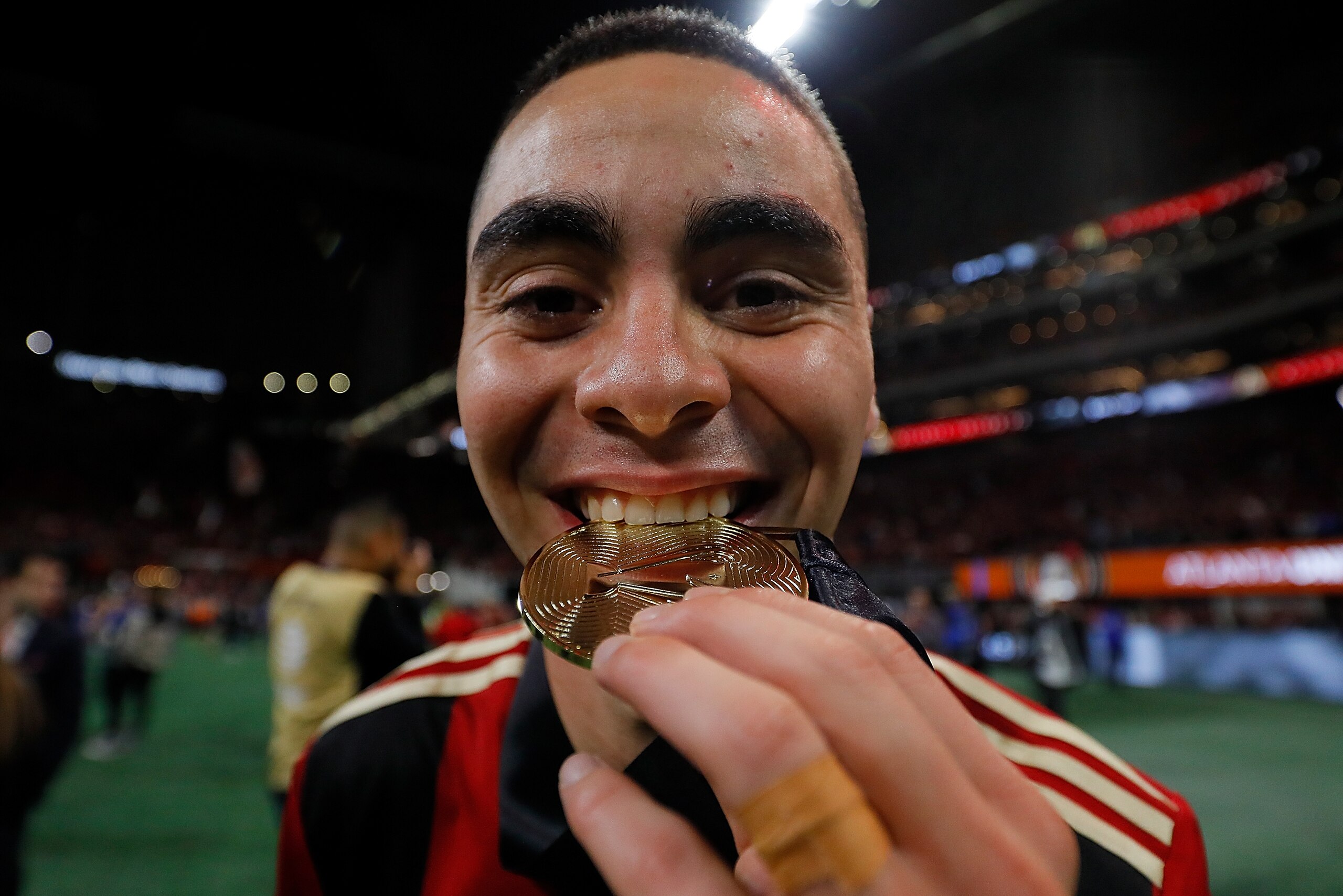 ATLANTA, GA - DECEMBER 08:  Miguel Almiron #10 of Atlanta United celebrates their 2-0 win over the Portland Timbers during the 2018 MLS Cup between Atlanta United and the Portland Timbers at Mercedes-Benz Stadium on December 8, 2018 in Atlanta, Georgia.  