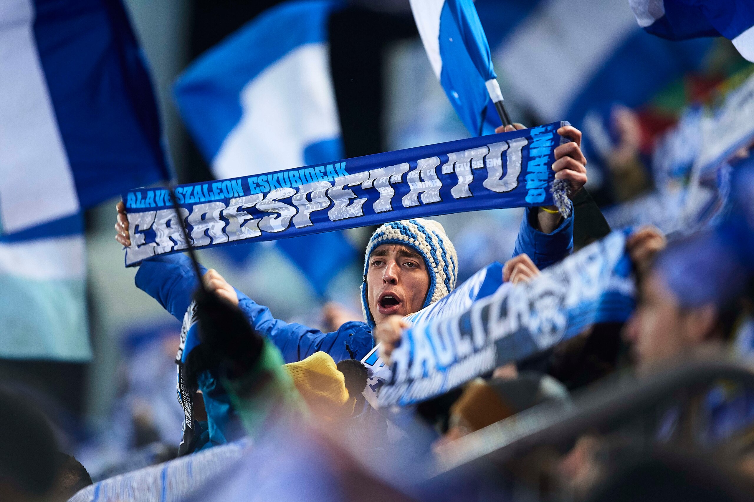 VITORIA-GASTEIZ, SPAIN - DECEMBER 17: Fan of Deportivo Alaves during the La Liga match between Deportivo Alaves and Athletic Club at Estadio de Mendizorroza on December 17, 2018 in Vitoria-Gasteiz, Spain. (Photo by Juan Manuel Serrano Arce/Getty Images)