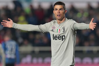 BERGAMO, ITALY - JANUARY 30:  Cristiano Ronaldo of Juventus gestures during the Coppa Italia match between Atalanta BC and Juventus at Stadio Atleti Azzurri d'Italia on January 30, 2019 in Bergamo, Italy.  (Photo by Emilio Andreoli/Getty Images)