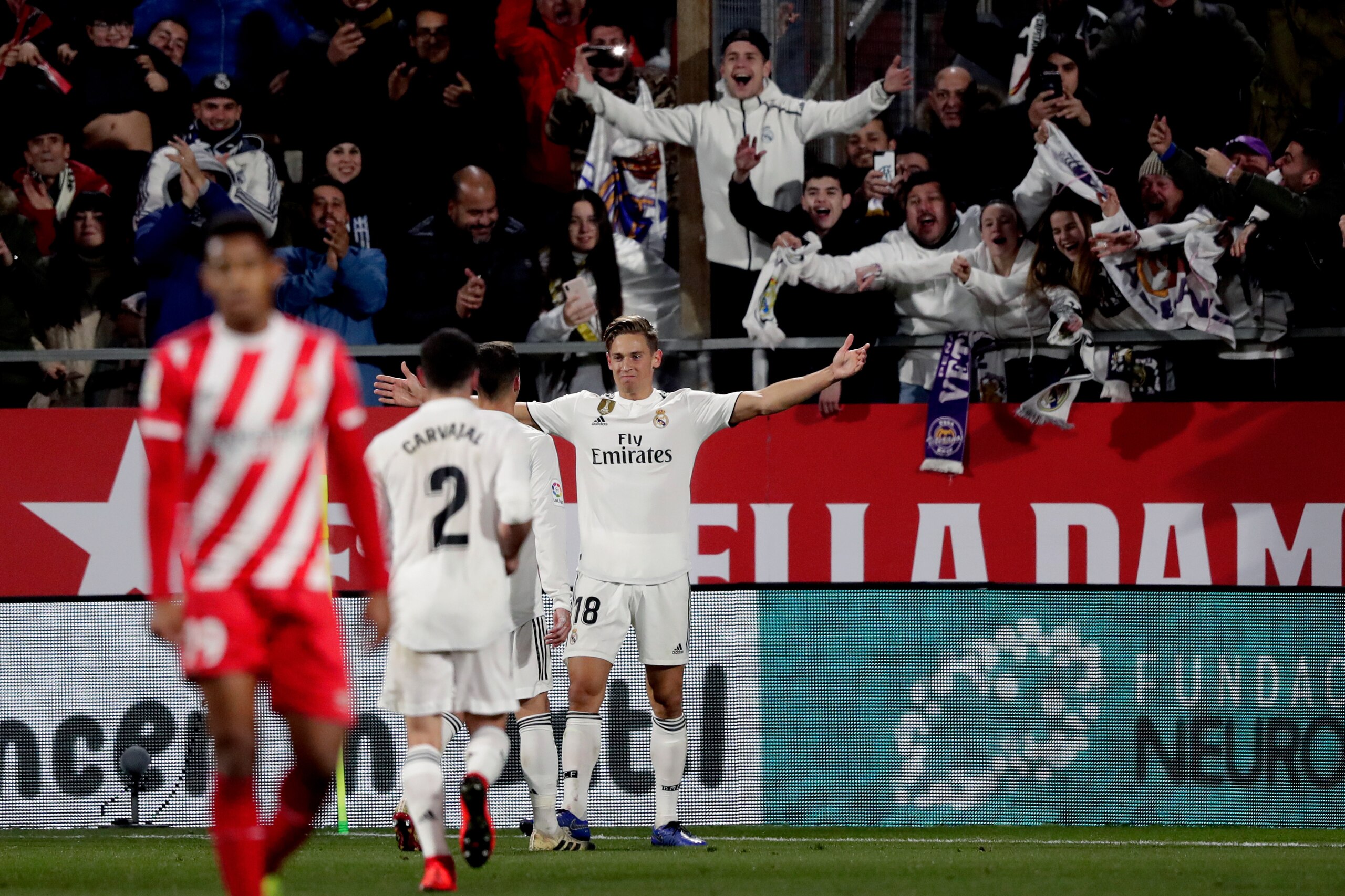 GIRONA, SPAIN - JANUARY 31: Marcos Llorenta of Real Madrid celebrates 1-3 during the Spanish Copa del Rey match between Girona v Real Madrid at the Estadi Municipal Montilivi on January 31, 2019 in Girona Spain (Photo by Jeroen Meuwsen/Soccrates/Getty Im GIRONA, SPAIN - JANUARY 31: Marcos Llorenta of Real Madrid celebrates 1-3 during the Spanish Copa del Rey match between Girona v Real Madrid at the Estadi Municipal Montilivi on January 31, 2019 in Girona Spain (Photo by Jeroen Meuwsen/Soccrates/Getty Im