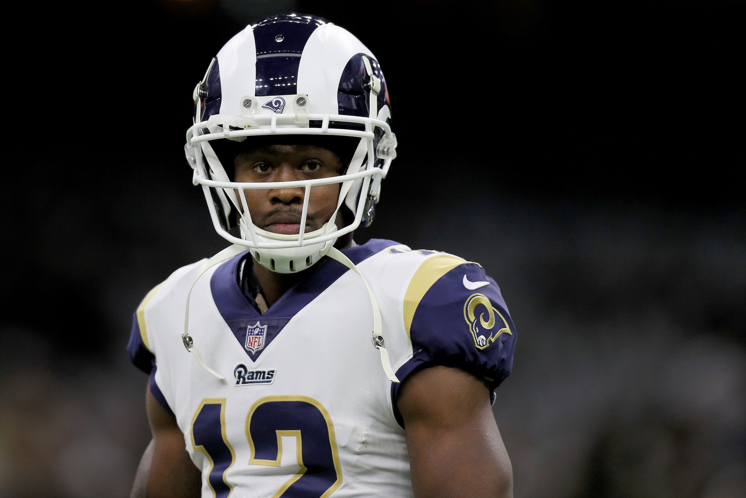 NEW ORLEANS, LOUISIANA - JANUARY 20: Brandin Cooks #12 of the Los Angeles Rams is seen on the field before taking on the New Orleans Saints in the NFC Championship game at the Mercedes-Benz Superdome on January 20, 2019 in New Orleans, Louisiana. (Photo b