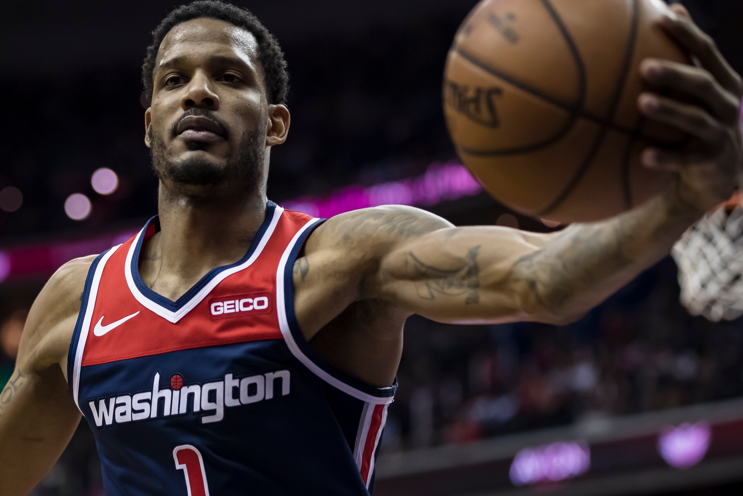 WASHINGTON, DC - FEBRUARY 2: Trevor Ariza #1 of the Washington Wizards handles the ball against the Milwaukee Bucks during the second half at Capital One Arena on February 2, 2019 in Washington, DC. NOTE TO USER: User expressly acknowledges and agrees tha