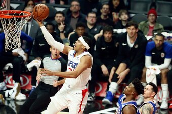 LOS ANGELES, CA - JANUARY 1:   Tobias Harris #34 of the LA Clippers shoots the ball against the Philadelphia 76ers on January 1, 2019 at STAPLES Center in Los Angeles, California. NOTE TO USER: User expressly acknowledges and agrees that, by downloading a
