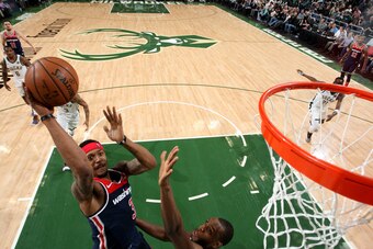 MILWAUKEE, WI - FEBRUARY 6: Bradley Beal #3 of the Washington Wizards shoots the ball during the game against the Milwaukee Bucks on February 6, 2019 at the Fiserv Forum Center in Milwaukee, Wisconsin. NOTE TO USER: User expressly acknowledges and agrees 