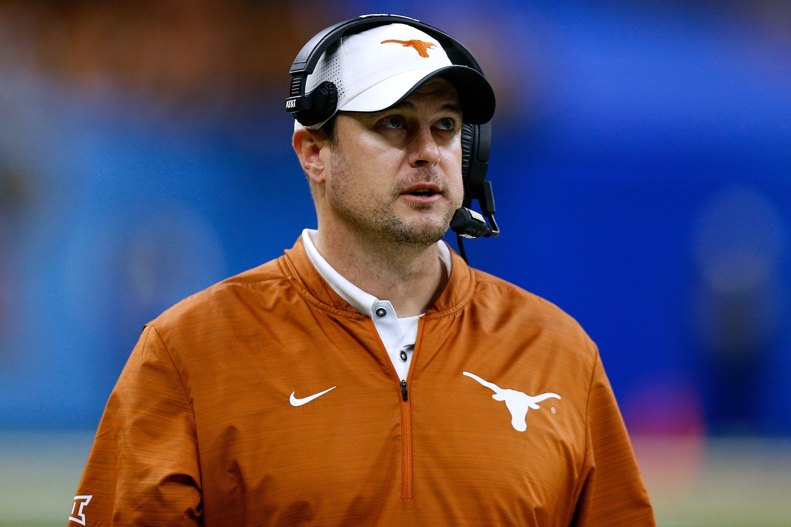 NEW ORLEANS, LOUISIANA - JANUARY 01: Head coach Tom Herman of the Texas Longhorns  reacts during the second half of the Allstate Sugar Bowl against the Georgia Bulldogs at the Mercedes-Benz Superdome on January 01, 2019 in New Orleans, Louisiana. (Photo b
