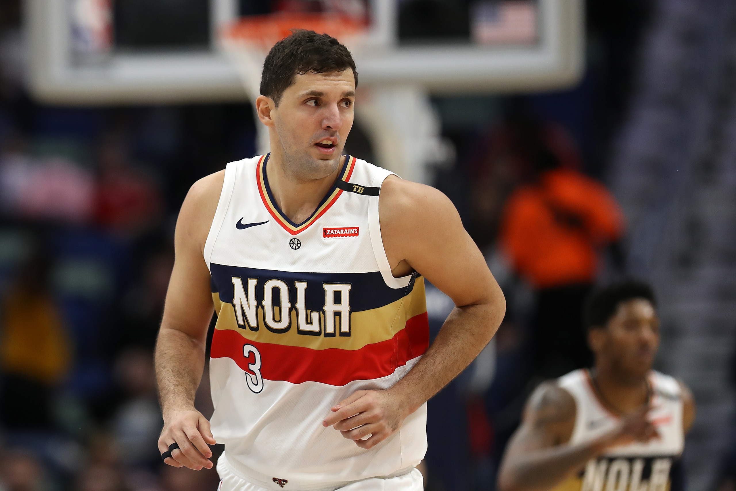 NEW ORLEANS, LOUISIANA - JANUARY 09: Nikola Mirotic #3 of the New Orleans Pelicans looks on against the Cleveland Cavaliers at Smoothie King Center on January 09, 2019 in New Orleans, Louisiana. NOTE TO USER: User expressly acknowledges and agrees that, NEW ORLEANS, LOUISIANA - JANUARY 09: Nikola Mirotic #3 of the New Orleans Pelicans looks on against the Cleveland Cavaliers at Smoothie King Center on January 09, 2019 in New Orleans, Louisiana. NOTE TO USER: User expressly acknowledges and agrees that,
