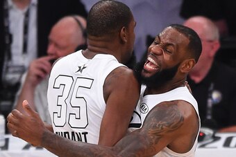 LOS ANGELES, CA - FEBRUARY 18:  LeBron James #23 and Kevin Durant #35 of Team LeBron celebrate after winning the NBA All-Star Game 2018 at Staples Center on February 18, 2018 in Los Angeles, California.  (Photo by Jayne Kamin-Oncea/Getty Images)