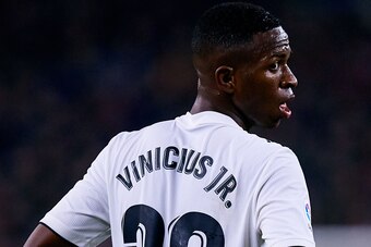 BARCELONA, SPAIN - FEBRUARY 06: Vinicius Junior of Real Madrid CF looks on during the Copa del Rey Semi Final match between Barcelona and Real Madrid at Nou Camp on February 6, 2019 in Barcelona, Spain. (Photo by David Aliaga/MB Media/Getty Images)