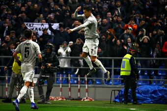 REGGIO NELL'EMILIA, ITALY - FEBRUARY 10: Cristiano Ronaldo of Juventus celebrates scoring his sides second goal during the Serie A match between US Sassuolo and Juventus at Mapei Stadium - Citta' del Tricolore on February 10, 2019 in Reggio nell'Emilia, I