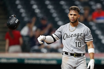 CLEVELAND, OH - SEPTEMBER 20: Yoan Moncada #10 of the Chicago White Sox throws his batting helmet after striking out against the Cleveland Indians in the tenth inning at Progressive Field on September 20, 2018 in Cleveland, Ohio. The White Sox defeated th