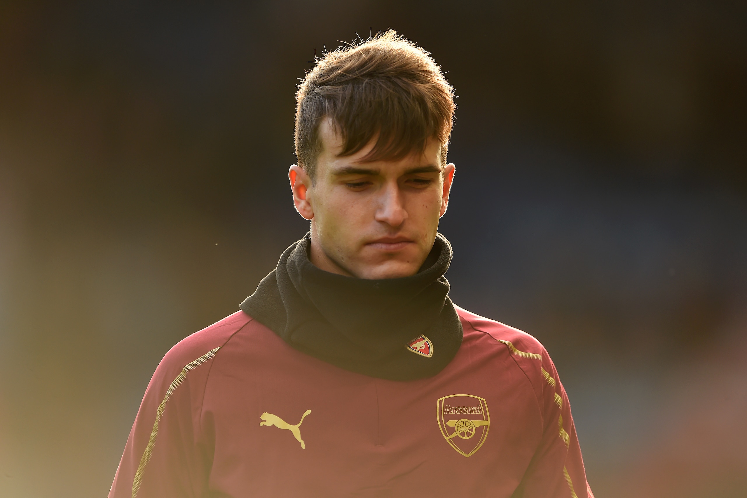 HUDDERSFIELD, ENGLAND - FEBRUARY 09: Denis Suarez of Arsenal looks on during the warm up prior to the Premier League match between Huddersfield Town and Arsenal FC at John Smith's Stadium on February 09, 2019 in Huddersfield, United Kingdom. (Photo by Har