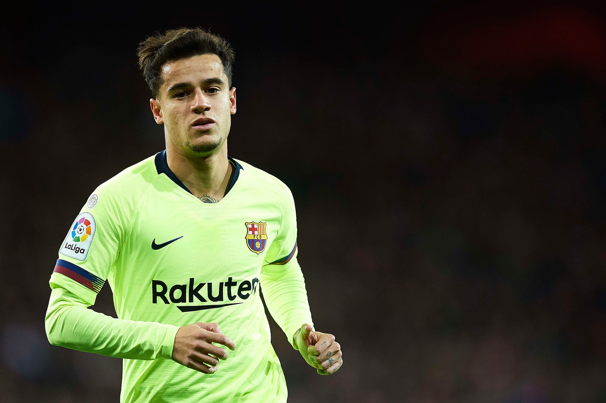 BILBAO, SPAIN - FEBRUARY 10: Philippe Coutinho of FC Barcelona in action during the La Liga match between Athletic Club and FC Barcelona at San Mames Stadium on February 10, 2019 in Bilbao, Spain. (Photo by Juan Manuel Serrano Arce/Getty Images)