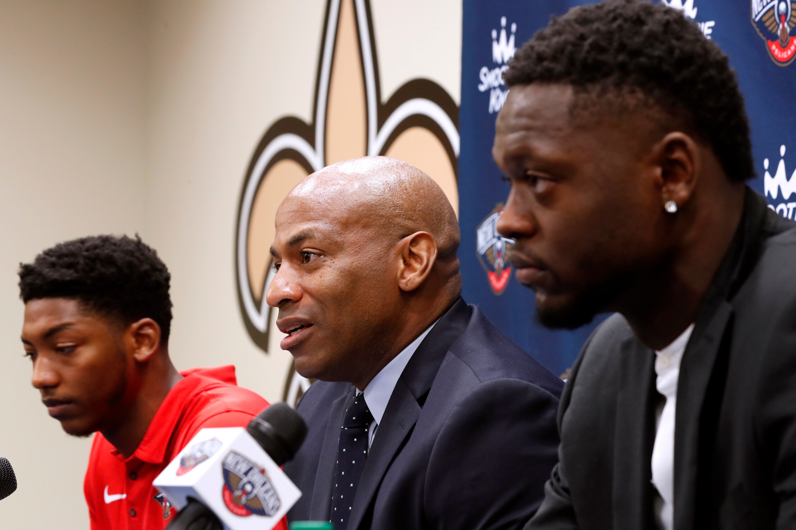 Despite the additions of Elfrid Payton (far left) and Julius Randle, GM Dell Demps saw the Pelicans parlay a 4-0 start dissolve in to a 26-33 mark by the All-Star break.
