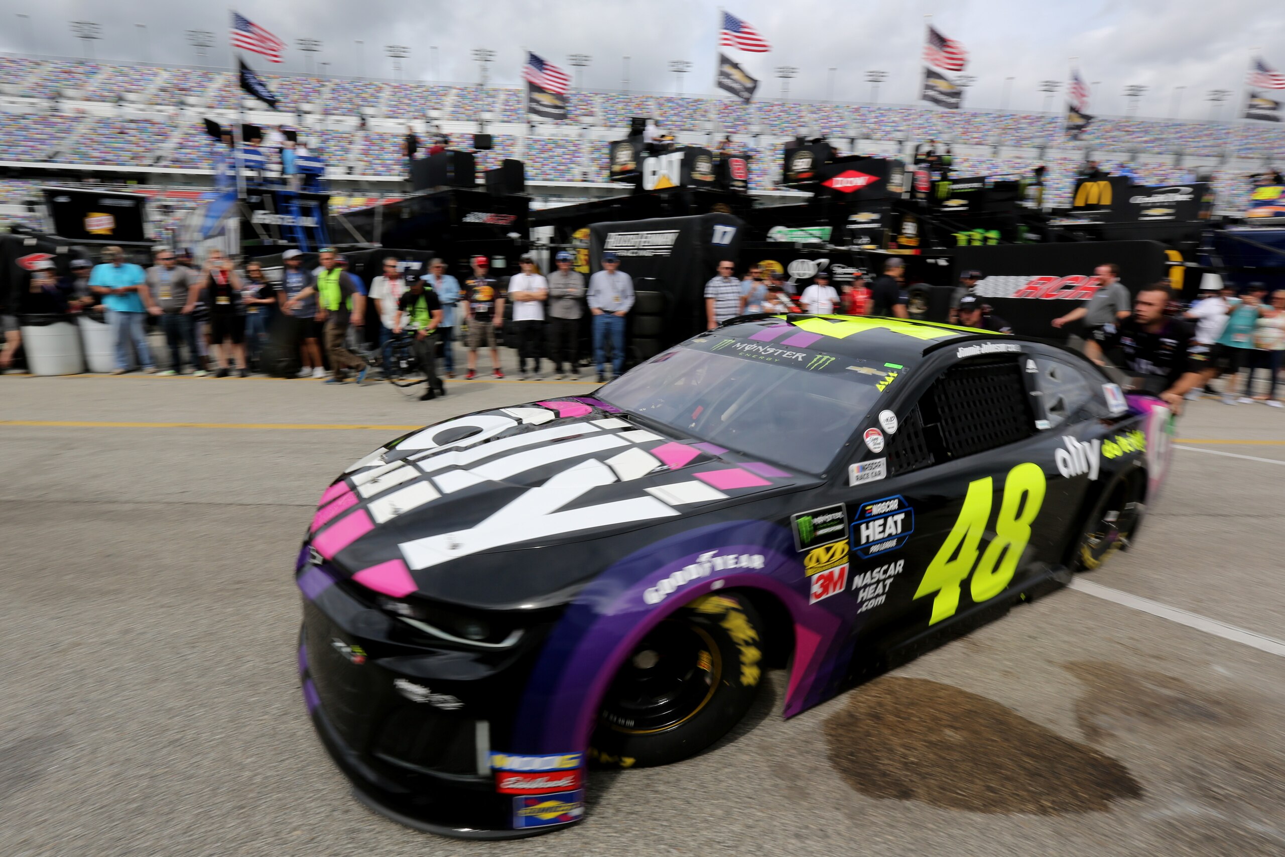 DAYTONA BEACH, FL - FEBRUARY 16: Jimmie Johnson, driver of the #48 Ally Chevrolet, during practice for the Monster Energy NASCAR Cup Series 61st Annual Daytona 500 at Daytona International Speedway on February 16, 2019 in Daytona Beach, Florida. (Photo DAYTONA BEACH, FL - FEBRUARY 16: Jimmie Johnson, driver of the #48 Ally Chevrolet, during practice for the Monster Energy NASCAR Cup Series 61st Annual Daytona 500 at Daytona International Speedway on February 16, 2019 in Daytona Beach, Florida. (Photo