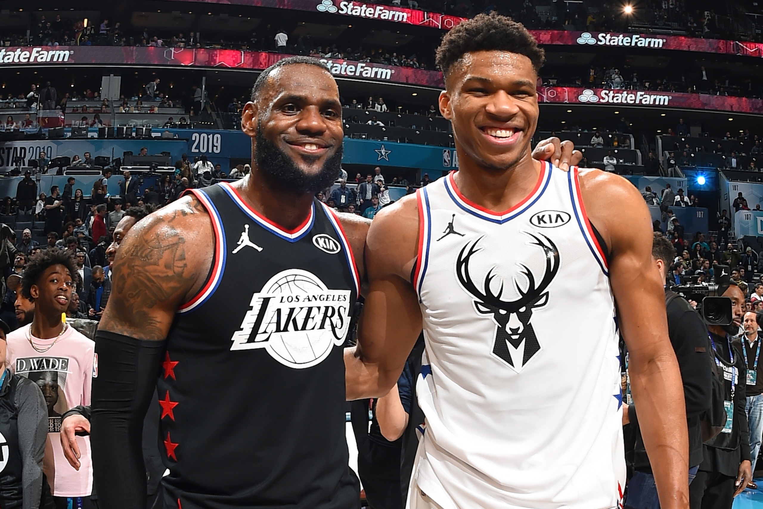 CHARLOTTE, NC - FEBRUARY 17: LeBron James #23 of Team LeBron and Giannis Antetokounmpo #34 of Team Giannis pose for a photo after the 2019 NBA All-Star Game on February 17, 2019 at the Spectrum Center in Charlotte, North Carolina. NOTE TO USER: User expre CHARLOTTE, NC - FEBRUARY 17: LeBron James #23 of Team LeBron and Giannis Antetokounmpo #34 of Team Giannis pose for a photo after the 2019 NBA All-Star Game on February 17, 2019 at the Spectrum Center in Charlotte, North Carolina. NOTE TO USER: User expre