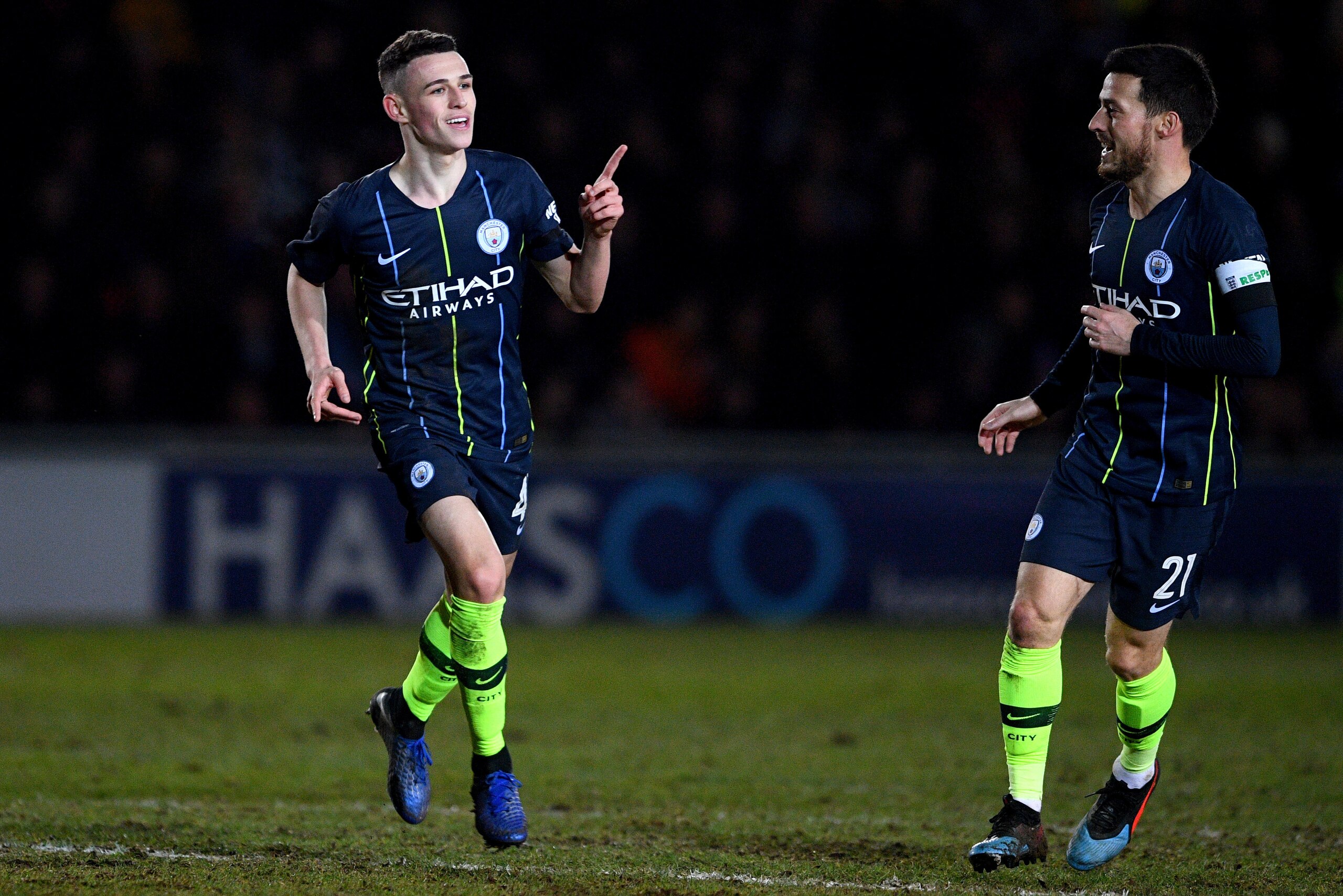 NEWPORT, WALES - FEBRUARY 16: Phil Foden of Manchester City celebrates after scoring his team's second goal during the FA Cup Fifth Round match between Newport County AFC and Manchester City at Rodney Parade on February 16, 2019 in Newport, United Kingdo NEWPORT, WALES - FEBRUARY 16: Phil Foden of Manchester City celebrates after scoring his team's second goal during the FA Cup Fifth Round match between Newport County AFC and Manchester City at Rodney Parade on February 16, 2019 in Newport, United Kingdo