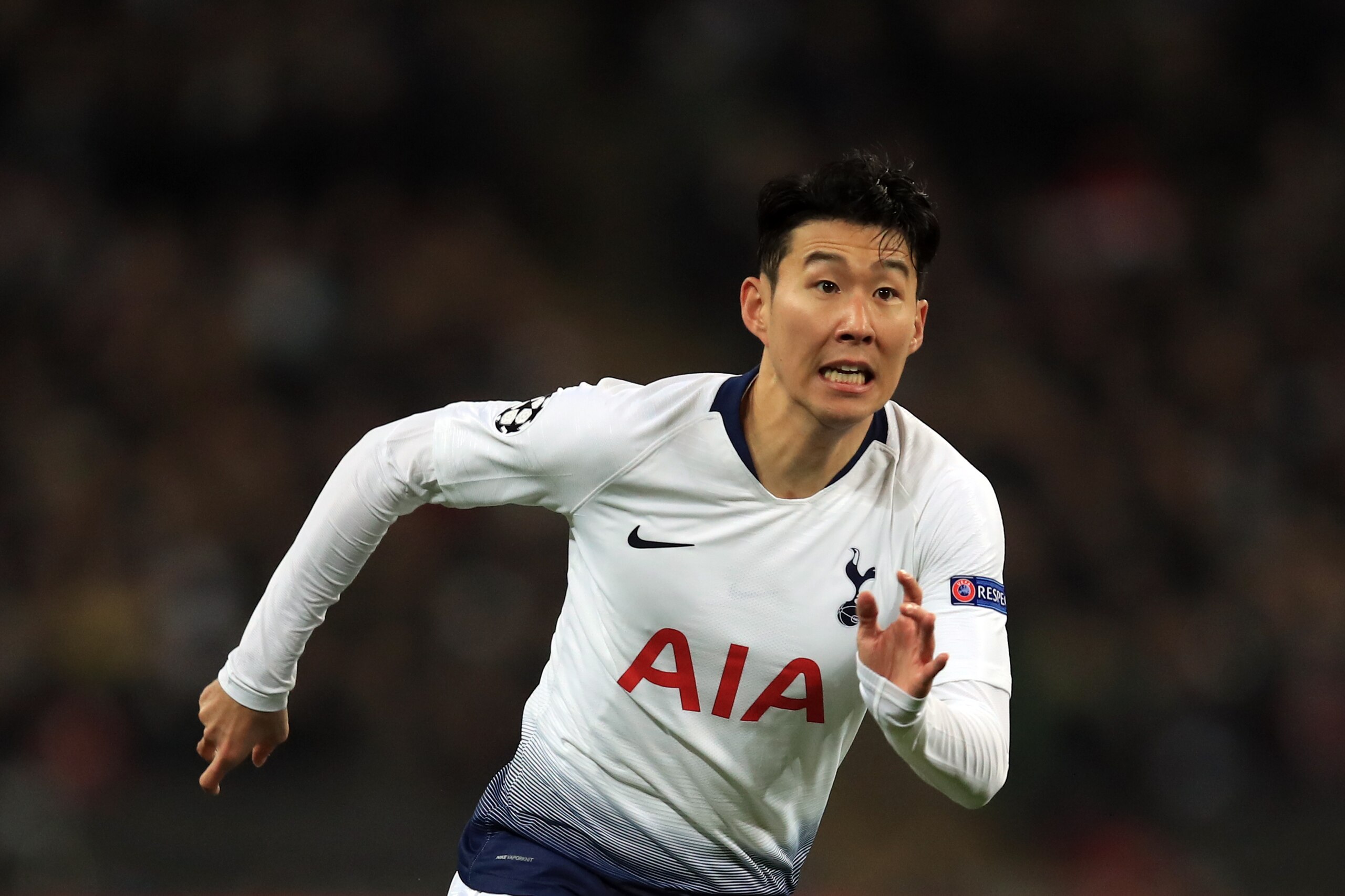 LONDON, ENGLAND - FEBRUARY 13: Son Heung-min of Tottenham Hotspur during the UEFA Champions League Round of 16 First Leg match between Tottenham Hotspur and Borussia Dortmund at Wembley Stadium on February 13, 2019 in London, England. (Photo by Marc Atkin LONDON, ENGLAND - FEBRUARY 13: Son Heung-min of Tottenham Hotspur during the UEFA Champions League Round of 16 First Leg match between Tottenham Hotspur and Borussia Dortmund at Wembley Stadium on February 13, 2019 in London, England. (Photo by Marc Atkin