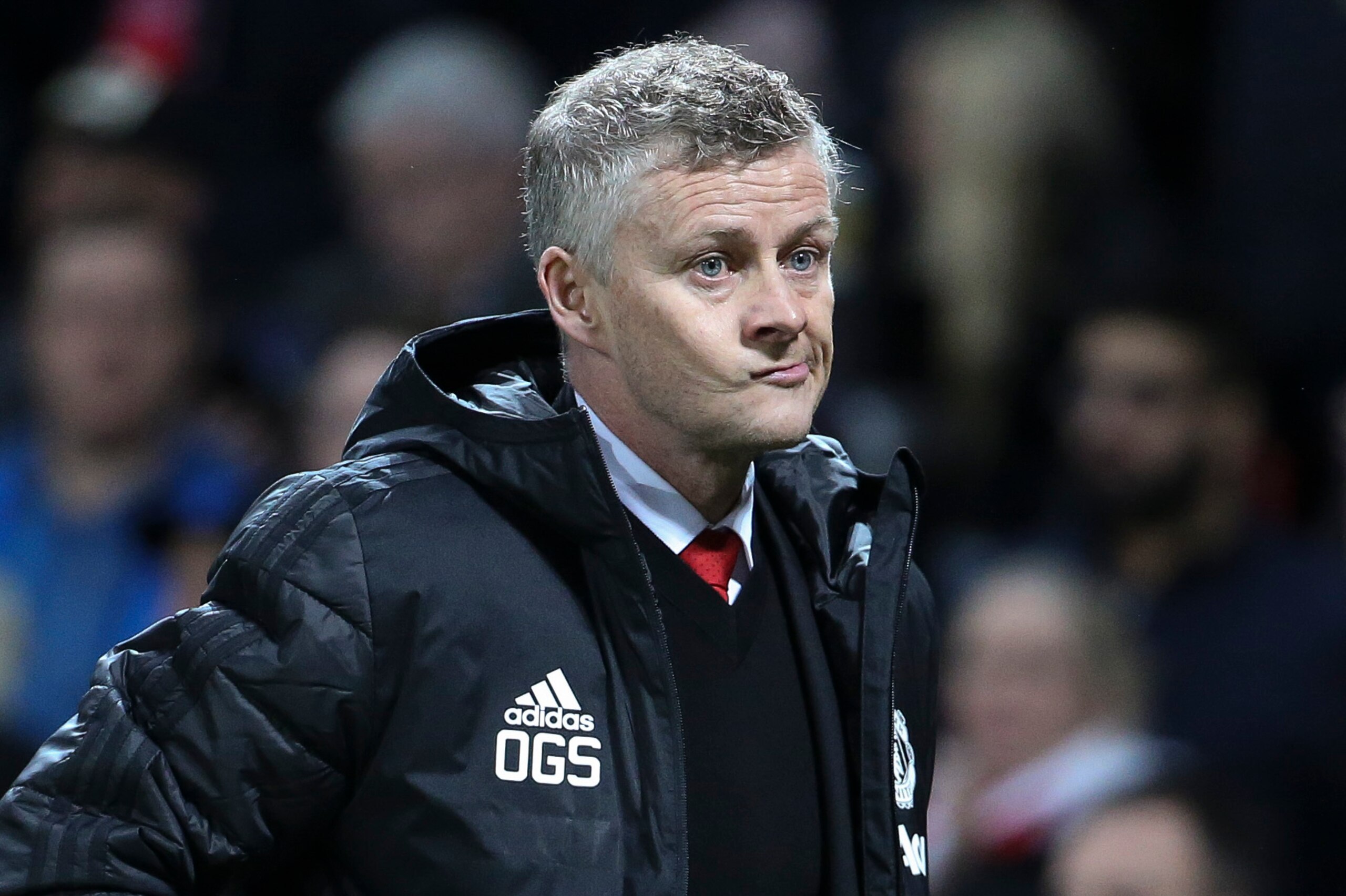 MANCHESTER, ENGLAND - FEBRUARY 12: Coach of Manchester United Ole Gunnar Solskjaer during the UEFA Champions League Round of 16 First Leg match between Manchester United (Man U) and Paris Saint-Germain (PSG) at Old Trafford stadium on February 12, 2019 in MANCHESTER, ENGLAND - FEBRUARY 12: Coach of Manchester United Ole Gunnar Solskjaer during the UEFA Champions League Round of 16 First Leg match between Manchester United (Man U) and Paris Saint-Germain (PSG) at Old Trafford stadium on February 12, 2019 in