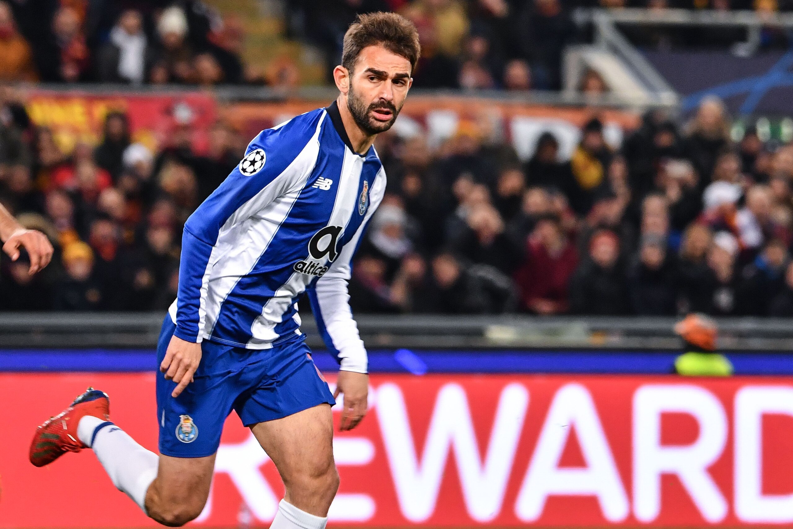 Porto's Spanish forward Adrian Lopez celebrates after scoring during the UEFA Champions League round of 16, first leg football match AS Roma vs FC Porto on February 12, 2019 at the Olympic stadium in Rome. (Photo by Alberto PIZZOLI / AFP) (Photo cr Porto's Spanish forward Adrian Lopez celebrates after scoring during the UEFA Champions League round of 16, first leg football match AS Roma vs FC Porto on February 12, 2019 at the Olympic stadium in Rome. (Photo by Alberto PIZZOLI / AFP) (Photo cr