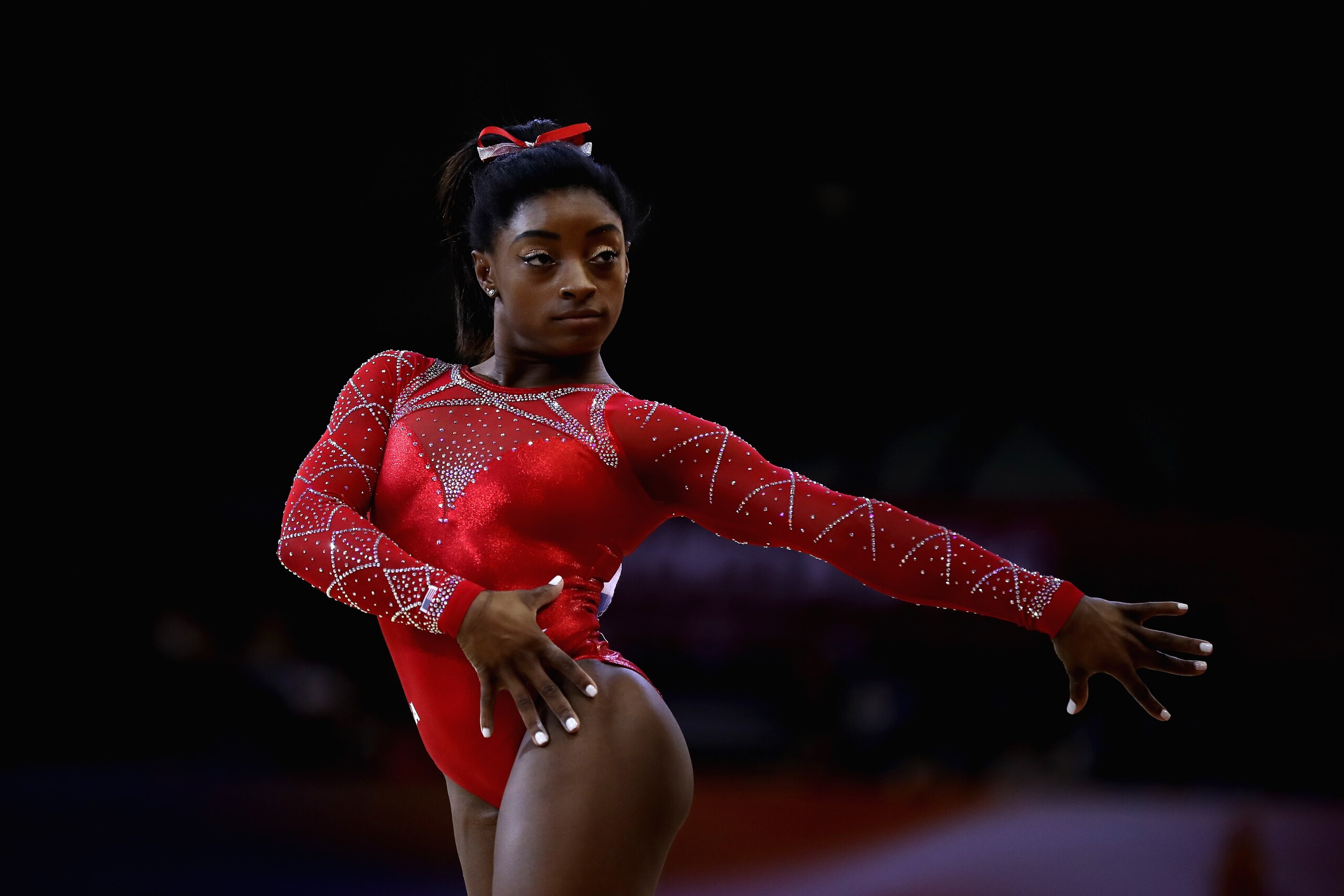 DOHA, QATAR - NOVEMBER 03:  Simone Biles of the USA competes on the the Floor during day ten of the 2018 FIG Artistic Gymnastics Championships at Aspire Dome on November 3, 2018 in Doha, Qatar.  (Photo by Francois Nel/Getty Images)