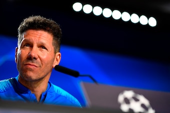 Atletico Madrid's Argentinian coach Diego Simeone holds a press conference at the Wanda Metropolitan stadium in Madrid on February 19, 2019 ahead of the UEFA Champions League round of 16 first leg football match between Atletico Madrid and Juventus. (Phot