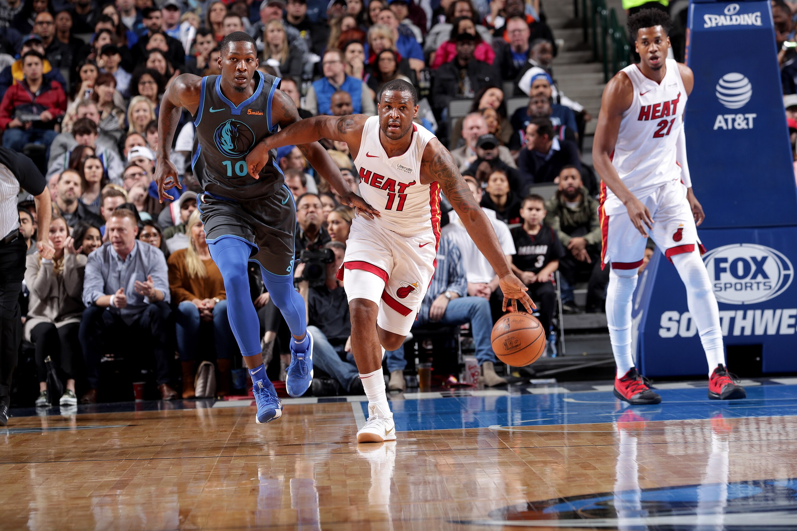 DALLAS, TX - FEBRUARY 13: Dion Waiters #11 of the Miami Heat handles the ball during the game against the Dallas Mavericks on Febuary 13, 2019 at the American Airlines Center in Dallas, Texas. NOTE TO USER: User expressly acknowledges and agrees that, by 
