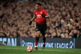 MANCHESTER, ENGLAND - FEBRUARY 12:  Anthony Martial of Manchester United during the UEFA Champions League Round of 16 First Leg match between Manchester United and Paris Saint-Germain at Old Trafford on February 12, 2019 in Manchester, England. (Photo by 