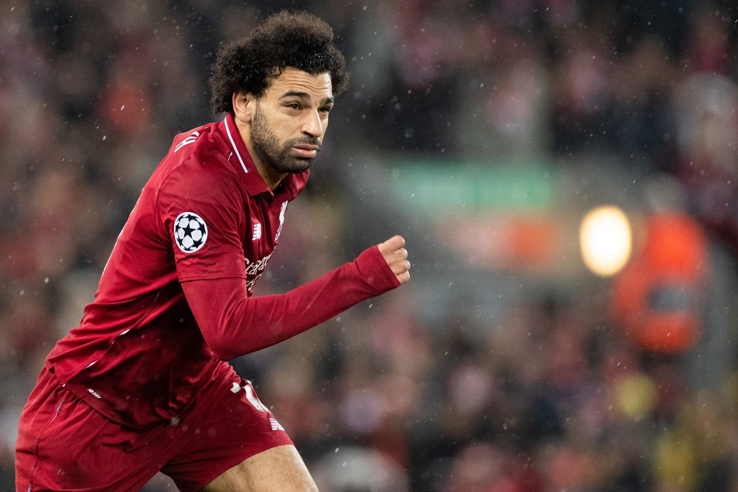 Mohamed Salah of Liverpool FC during the UEFA Champions League round of 16 match between Liverpool FC and Bayern Munich at Anfield on February 19, 2019 in Liverpool, United Kingdom(Photo by VI Images via Getty Images)