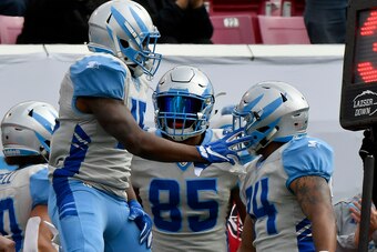 SALT LAKE CITY, UT - FEBRUARY 23: De'Mornay Pierson-El #15 of Salt Lake Stallions celebrates after scoring against the Arizona Hotshots during their Alliance of American Football game at Rice Eccles Stadium on February 23, 2019 in Salt Lake City, Utah. (P