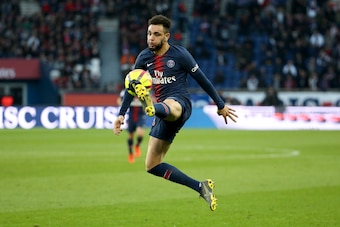 PARIS, FRANCE - FEBRUARY 23: Layvin Kurzawa of PSG during the French Ligue 1 match between Paris Saint-Germain (PSG) and Nimes Olympique at Parc des Princes stadium on February 23, 2019 in Paris, France. (Photo by Jean Catuffe/Getty Images)
