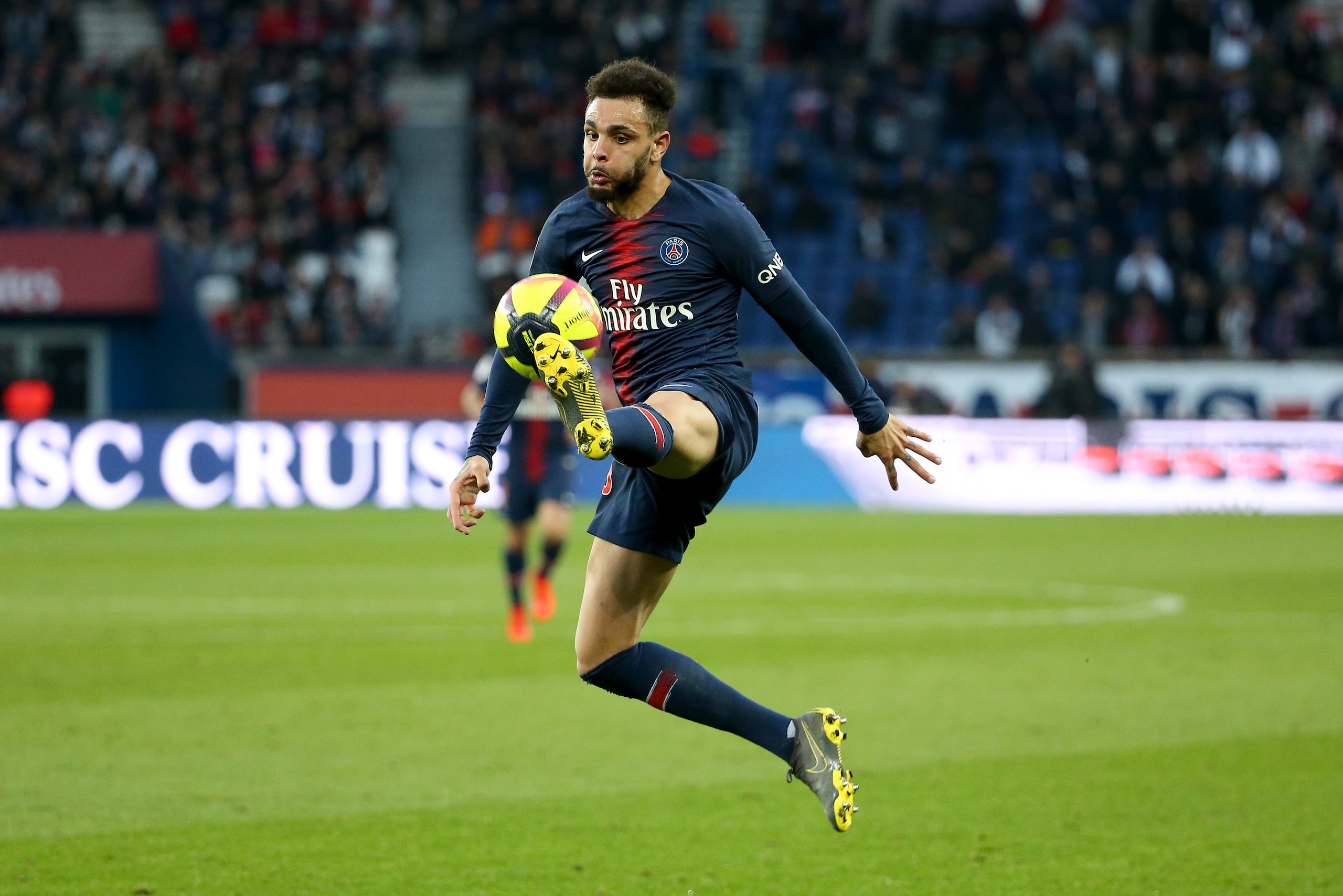 PARIS, FRANCE - FEBRUARY 23: Layvin Kurzawa of PSG during the French Ligue 1 match between Paris Saint-Germain (PSG) and Nimes Olympique at Parc des Princes stadium on February 23, 2019 in Paris, France. (Photo by Jean Catuffe/Getty Images)