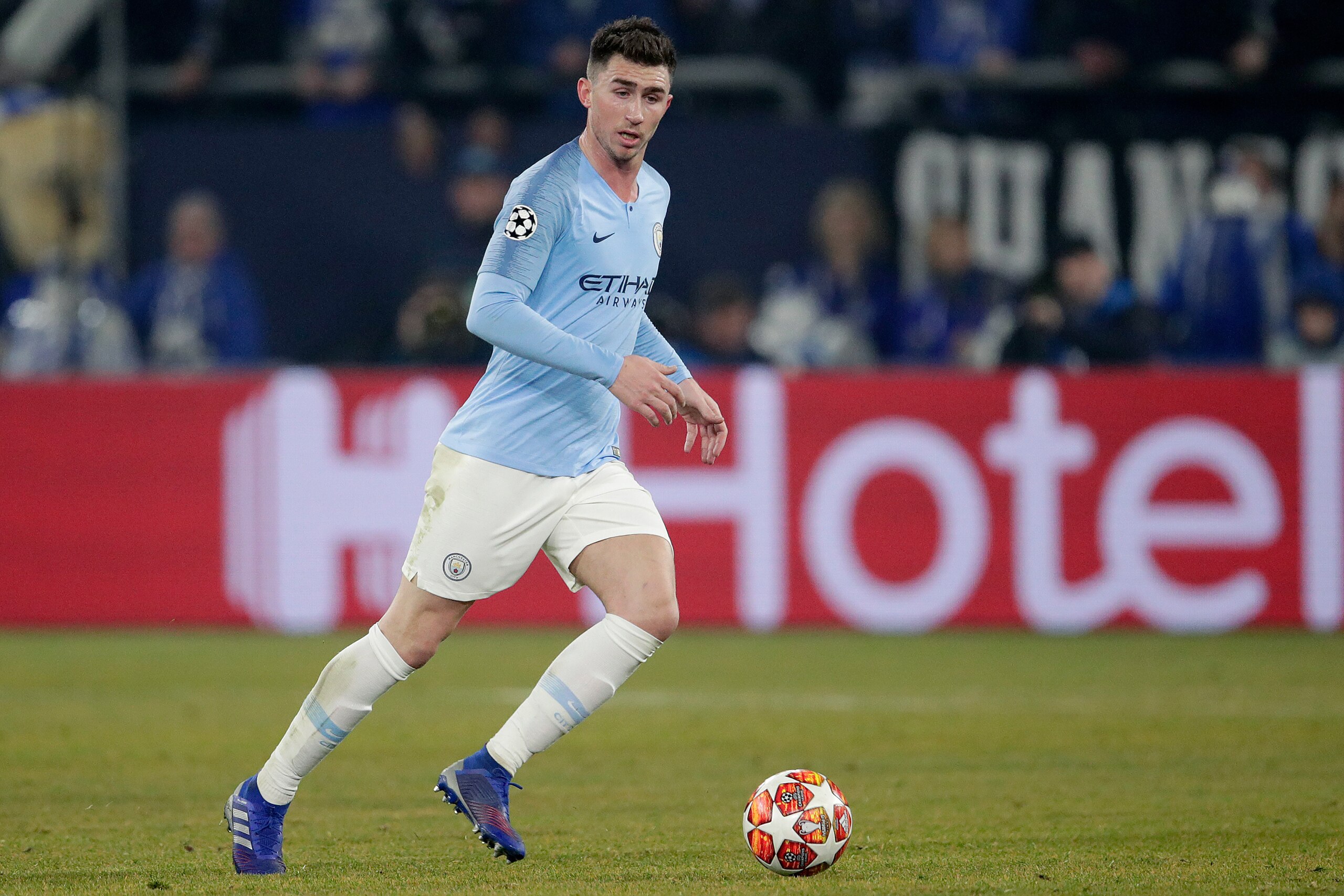 GELSENKIRCHEN, GERMANY - FEBRUARY 20: Aymeric Laporte of Manchester City  during the UEFA Champions League  match between Schalke 04 v Manchester City at the Veltins Arena on February 20, 2019 in Gelsenkirchen Germany (Photo by Eric Verhoeven/Soccrates/Ge