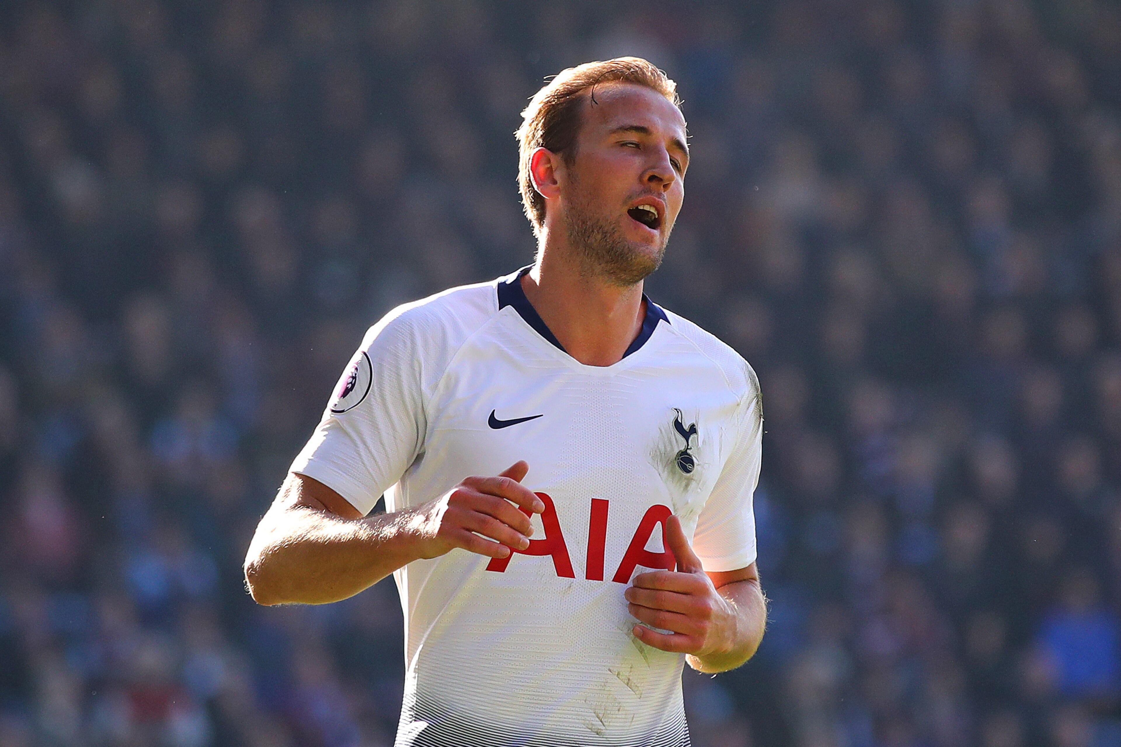 BURNLEY, ENGLAND - FEBRUARY 23: Harry Kane of Tottenham Hotspur reacts during the Premier League match between Burnley FC and Tottenham Hotspur at Turf Moor on February 23, 2019 in Burnley, United Kingdom. (Photo by Chris Brunskill/Fantasista/Getty Images
