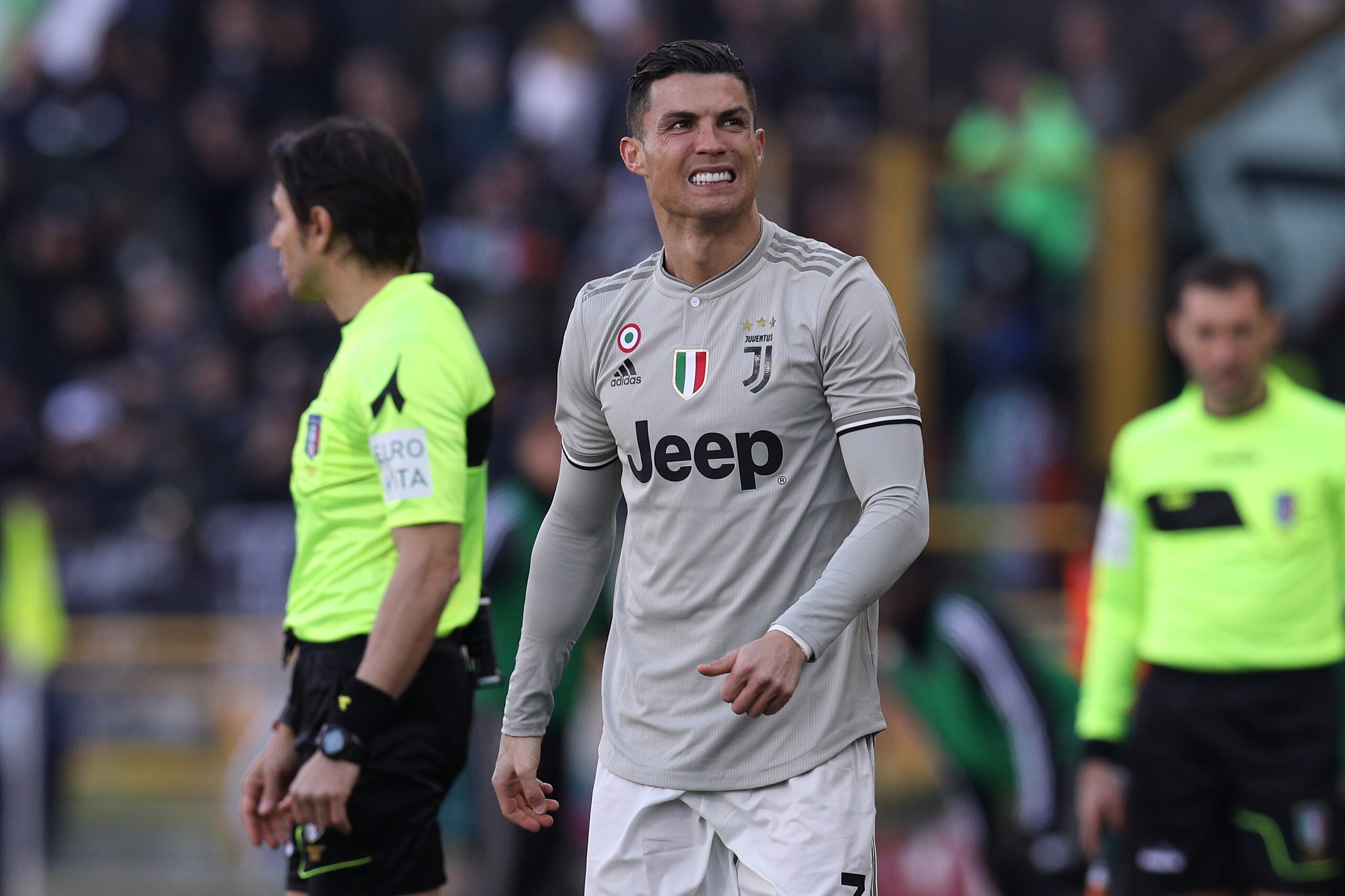 BOLOGNA, ITALY - FEBRUARY 23: Cristiano Ronaldo of Juventus  during the Italian Serie A   match between Bologna v Juventus at the Stadio Renato Dall'Ara on February 23, 2019 in Bologna Italy (Photo by Danilo Di Giovanni/Soccrates/Getty Images)