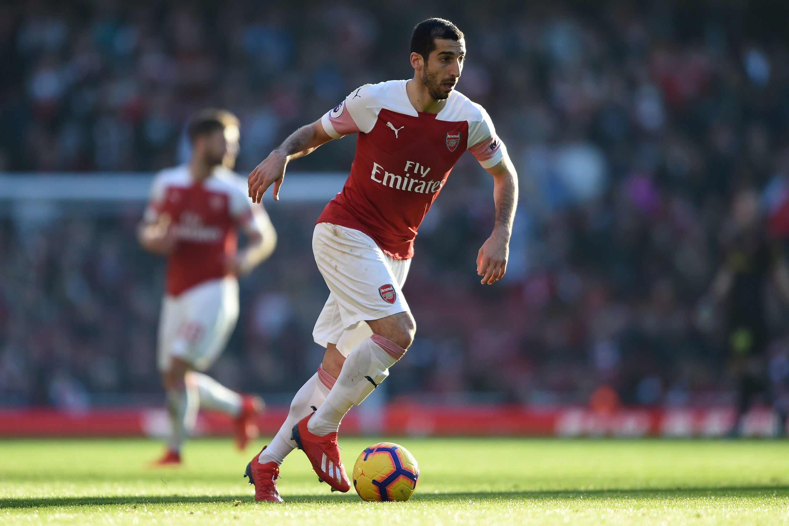LONDON, ENGLAND - FEBRUARY 24: Henrikh Mkhitaryan of Arsenal runs with the ball during the Premier League match between Arsenal FC and Southampton FC at Emirates Stadium on February 24, 2019 in London, United Kingdom. (Photo by Harriet Lander/Copa/Getty I
