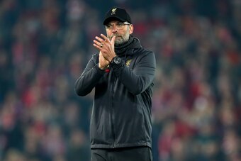LIVERPOOL, ENGLAND - FEBRUARY 27: Jurgen Klopp manager / head coach of Liverpool applauds the fans during the Premier League match between Liverpool FC and Watford FC at Anfield on February 27, 2019 in Liverpool, United Kingdom. (Photo by Robbie Jay Barra